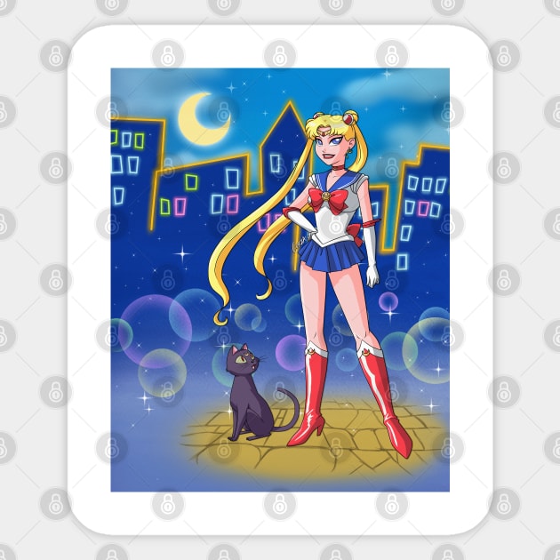 Sailor Moon in BTAS style w/bg Sticker by corzamoon